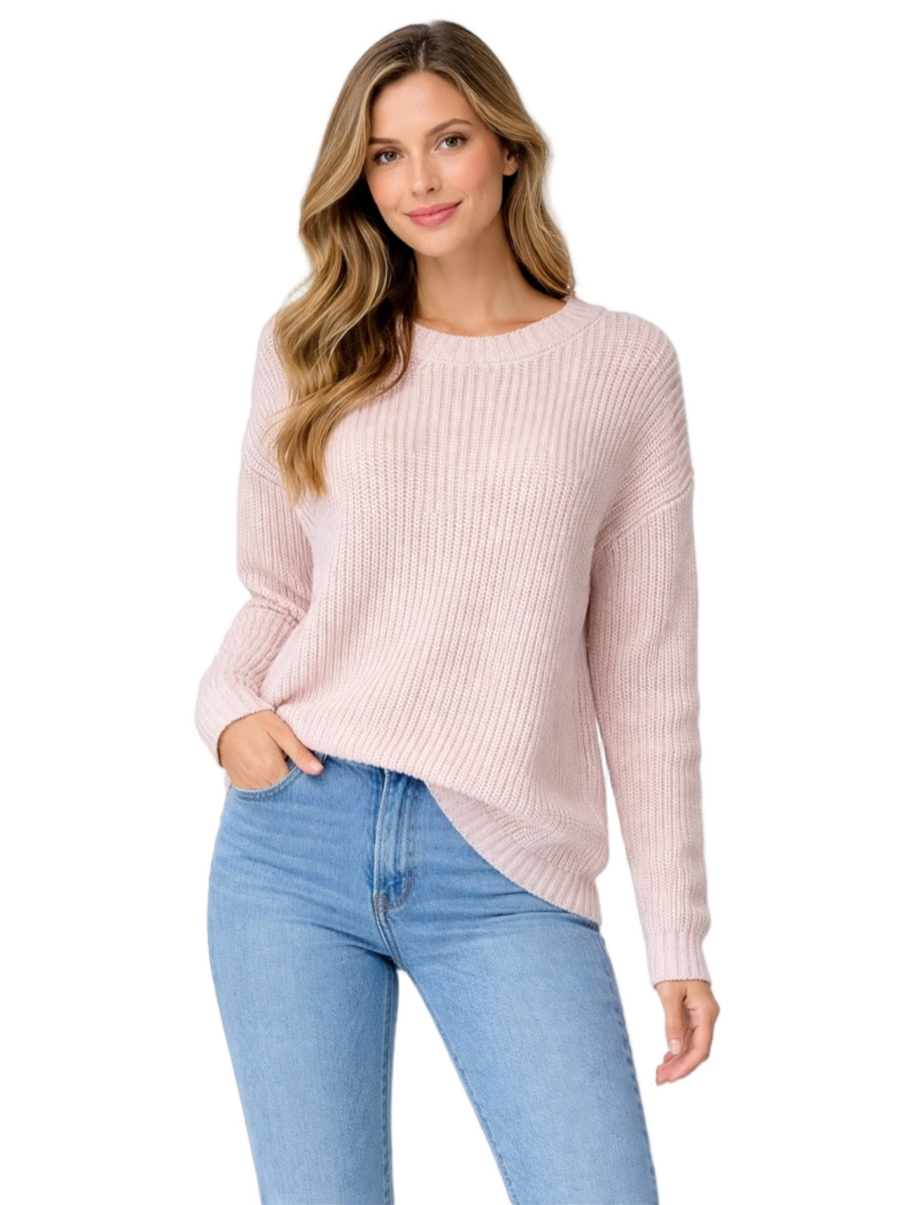 SO pink Crew Neck knit cozy light pink Sweater